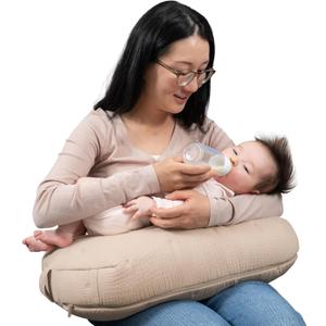 Boppy Nursing Pillow Luxe - Ergonomic Bottle & Breastfeeding Pillow with High Lift & Firm Support - Water-Resistant with Washable Cotton Muslin Cover - Baby Safety Alliance Verified - Oatmeal