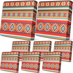 Newwiee 8Pcs Patio Cushion Covers Stretch Outdoor Cushion Cover Replacement for Patio Furniture Sofa Couch Slipcovers, Soft Flexibility Washable Furniture Protector(Argyle,Vintage Color)