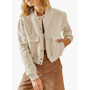 EVALESS Womens Jacket 2024 Fall Winter Long Sleeve Stand Collar Shacket with Side Pocket Lightweight Coat, Size Medium