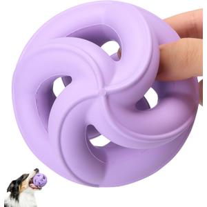 Natural Rubber Indestructible Dog Toys, Durable Dog Chew Toys for Aggressive Chewers - Interactive Dog Toy Balls for Anxiety Relief, Safe for Most Breeds, Fetch Training, 4", Purple
