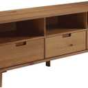 Walker Edison Millie Mid Century Modern 3 Drawer Solid Wood Low TV Stand for TVs up to 80 Inches 70 Inch Caramel