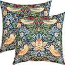 Pack of 2 Mexican Otomi Throw Pillow Covers 20"x20", Boho Bird Pillow Covers, Colorful Floral Bohemian Bright Yellow Green Exotic Cushion Covers, Wild Animals Botanical Decorative Pillow Covers
