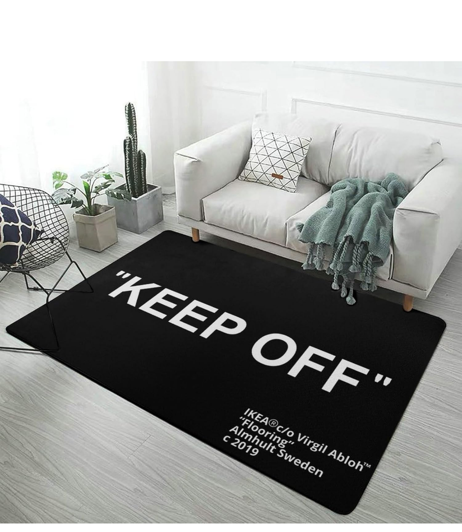 Keep Off Black Area Rug 3D Printed Large Pop Rugs Modern Home Decor Polyester Carpet for Game Room Bedroom Living Room Non-Slip Floor Mat 5' x 7'
