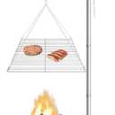 Stainless Steel Campfire Grill - Adjustable Height,360 Rotatable & Foldable Camp Fire Cooking Equipment,Heavy Duty Portable Outdoor Open Flame Grilling Rack for Camping