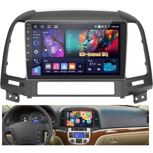 [4+64GB] Android 15 Car Radio for Hyundai Santafe 2006-2012 with Wireless Carplay Android Auto, 9 Inch HD Touchscreen Car Stereo with WiFi GPS Bluetooth5.0 FM/RDS EQ SWC Backup Camera MIC