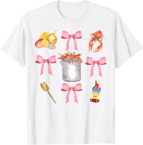 Pink Coquette Bow Cute Crawfish Clean Girl Aesthetic T-Shirt White, XS
