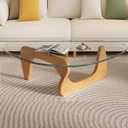 Modern Glass Coffee Table for Living Room, Mid Century Coffee Table, Small Coffee Tables, Suitable for Bedroom Living Room Reception Office Tables (Wood/Transparent, Medium) (Medium 35.8 * 25.5 * 16in)