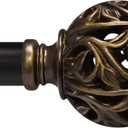 1 Inch Curtain Rod For Windows 66 to 120 Inches, Heavy-Duty Adjustable Decorative Curtain Rod With Rattan Leaf Hollow Finials For Bedroom And Living Room Bronze