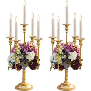 Metal Candelabra Gold Candle Stand 20in Tall, 5-Candle Candlestick Holder for Taper Candles, Candle Holder for Wedding Centerpiece Christmas Valentine Holiday Party Event Reception Decor, 2Pcs