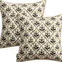 MIULEE Pack of 2 Decorative Outdoor Waterproof Throw Pillow Covers Flower Print Chic Boho Accent Pillow Covers for Square Garden Patio Cushion 20x20 Inch, Coffe-Brown