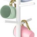 Wisuce Black Coffee Mug Tree Bamboo Mug Holder Coffee Cup Stand Mug Holders for Countertop Rack Organizer Stand (White)