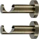 Ivilon Ceiling or Wall Mount Curtain Rod Brackets Holders for Curtain Rods of 7/8 and 1 Inch Diameter. Set of 2. Color Ant Brass