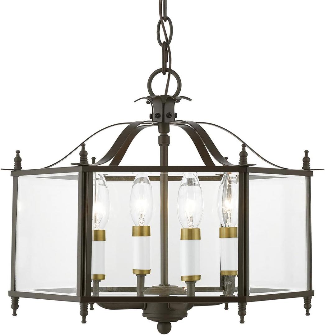 Livex Lighting, 4398-92, Livingston, Convertible Pendant/Semi-Flush, English Bronze with Antique Brass Accents