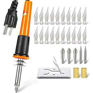 Honoson 30 Pieces Electric Hot Knife Cutter Tool, 20 Pieces Blades, 3 Blade Holders, 2 Pyrography Blades, Metal Stand Hot Carving Knife for Cutting Carving Soft Thin Foam Cloth Stencil