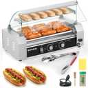 Seeutek Hot Dog Roller 5 Rollers 18 Hot Dogs Capacity 1100W Stainless Hot Dog Toaster, Hot Dog Machine W/Dual Temperature Control Glass Hood Acrylic Cover Warmer Shelf Removable Oil Drip Tray