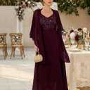 BeryLove Formal Wedding Guest Sequin Prom Dresses Cocktail Evening Lace Elegant Mother of The Bride Dress (Red, XL)