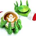 Christmas Funny Coaster, 3D Printed Green Hand Cup Holder, 'Put it Down Will Be Caught' Bar Coasters, Desk Coaster for Office Home Decor, Fun Coasters for Adults Kids