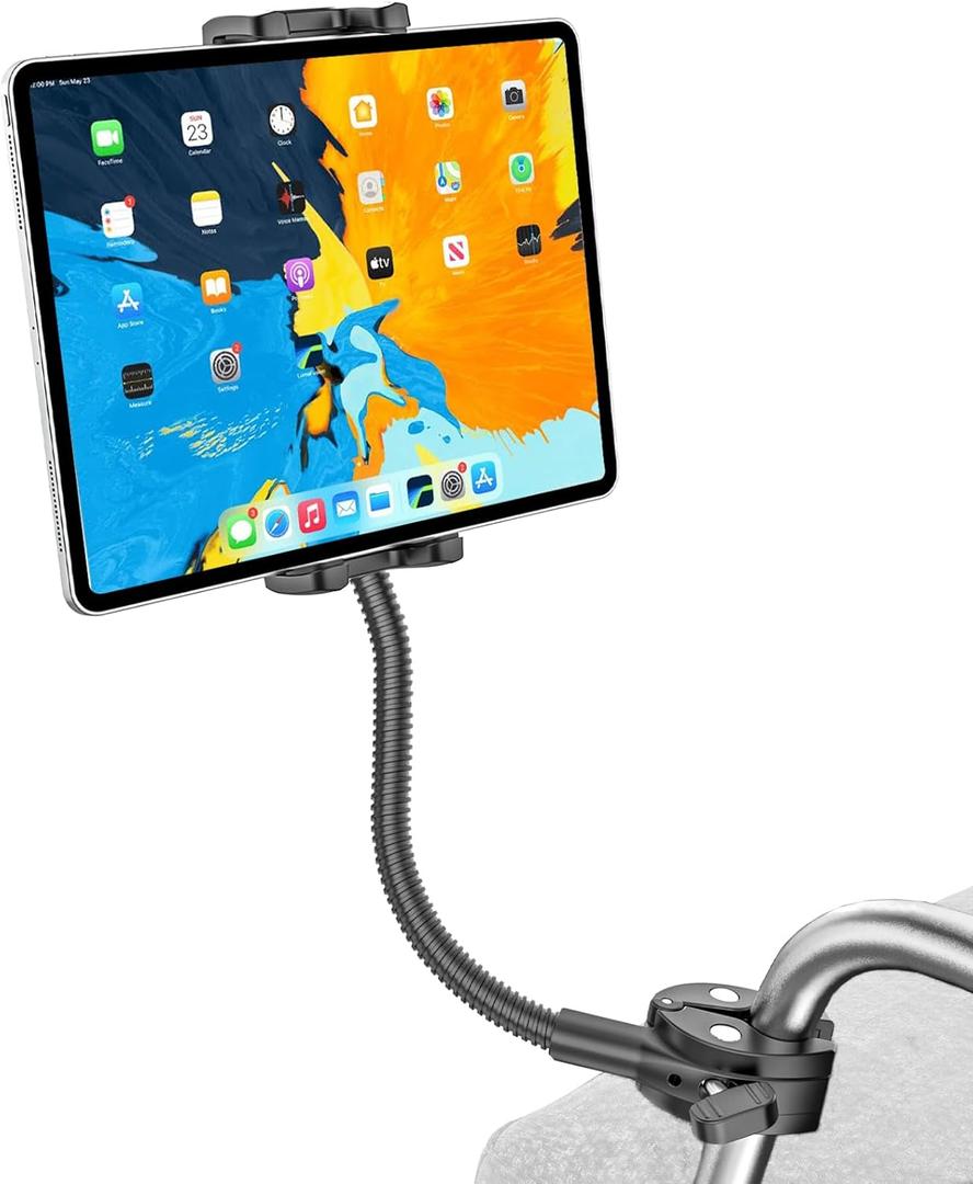 Tablet Holder for Wheelchair Arm [Pro Version] Long Arm Gooseneck Electric Wheelchair Tablet Mount Clamp for iPad Pro12.9 11 Air Mini, Galaxy Tab, iPhone, 4-13" Device
