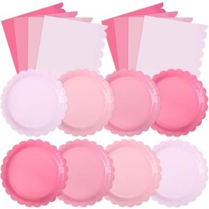 120 Pcs Paper Plates and Napkins Party Supplies Bulk Disposable 7 Inch Scalloped Plates Cocktail Napkins for Wedding Bridal Baby Shower Birthday Decorations, Serve 60(Pink Series)