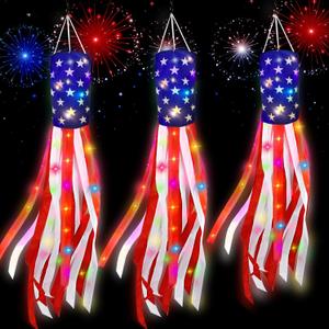 2 x 3 Pcs Large 70"+60"+40" American Windsock Heavy Duty, Memorial Day Decorations,Patriotic Fourth of July Outdoor Decor,American USA Flag Windsocks,Red White and Blue Decor for 4th of July,Outside