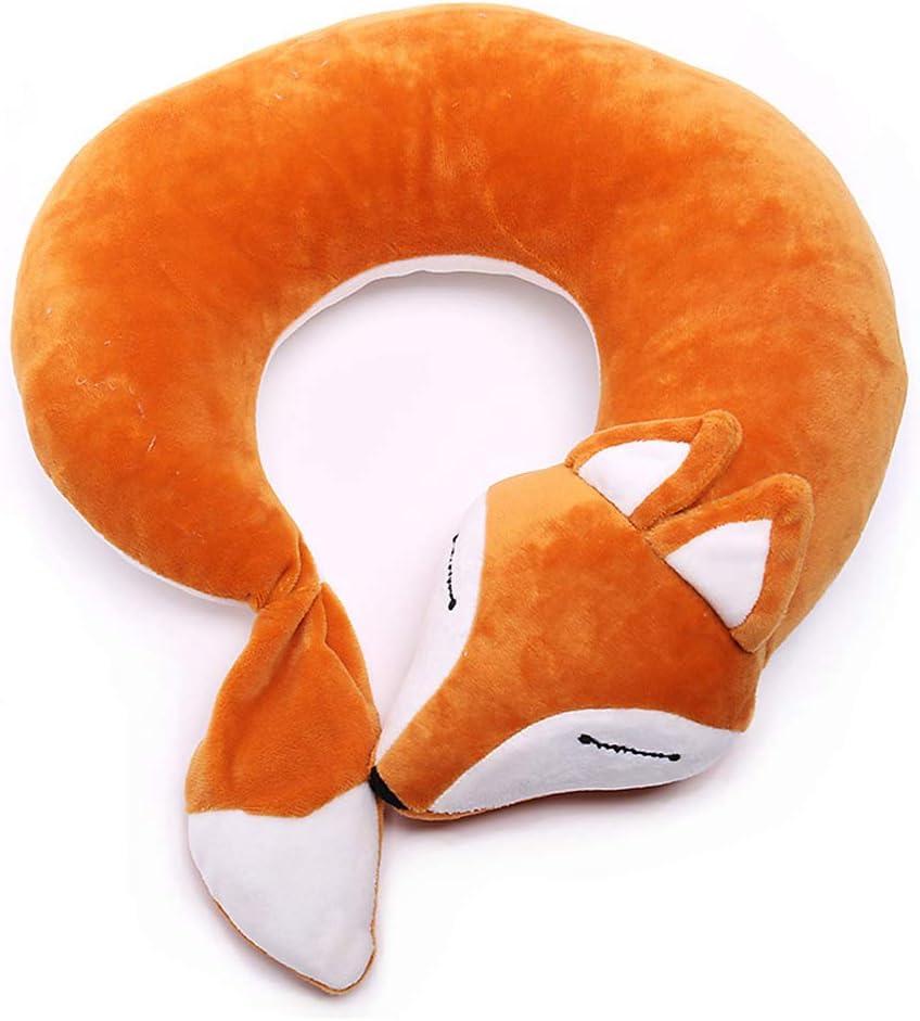 Travel Pillows Planes Fox Animal U-Shaped Neck Pillow Plush Fur Warm Cartoon Comfortable Luggage Pillow for Airplanes Car Train (A-Brown)