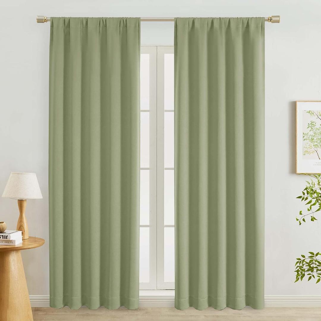 Lecloud Sage Green Room Darkening Curtains 84 Inches Long 2 Panels Set, Solid Thermal Insulated Rod Pocket Window Treatments, Solid Curtain Drapes for Bedroom Living Room, 50" W x 84" L