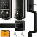 Veise VE017-D Fingerprint Smart Front Door Lock Set, App Control, 8-in-1 Keyless Entry Deadbolt with Lever Handle, Emergency Power Port, Auto Lock, Touchscreen Keypad, Easy Install, Matte Black