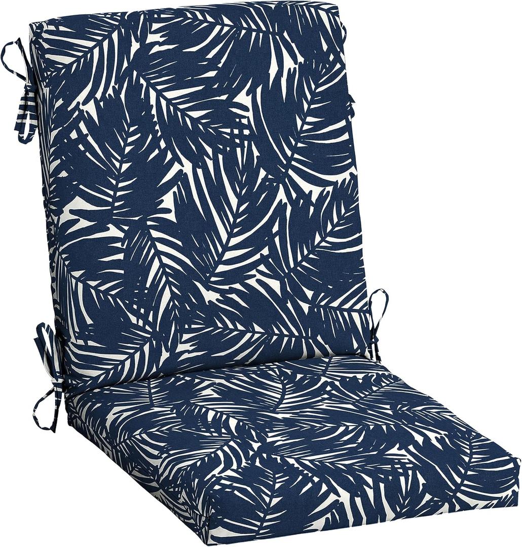 Arden Selections earthFIBER Outdoor Dining Chair Cushion, 20 x 20, Water Repellent, Fade Resistant, 1-Piece Cushion for Dining Chairs 20 x 20, Navy Blue King Palm