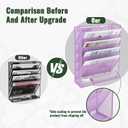 EASEPRES 6 Tier Mesh Hanging Wall File Organizer, Desk Vertical Mail Paper Document Folder Holder Rack with Bottom Tray and Nametag Label for Office Home School, Light Purple