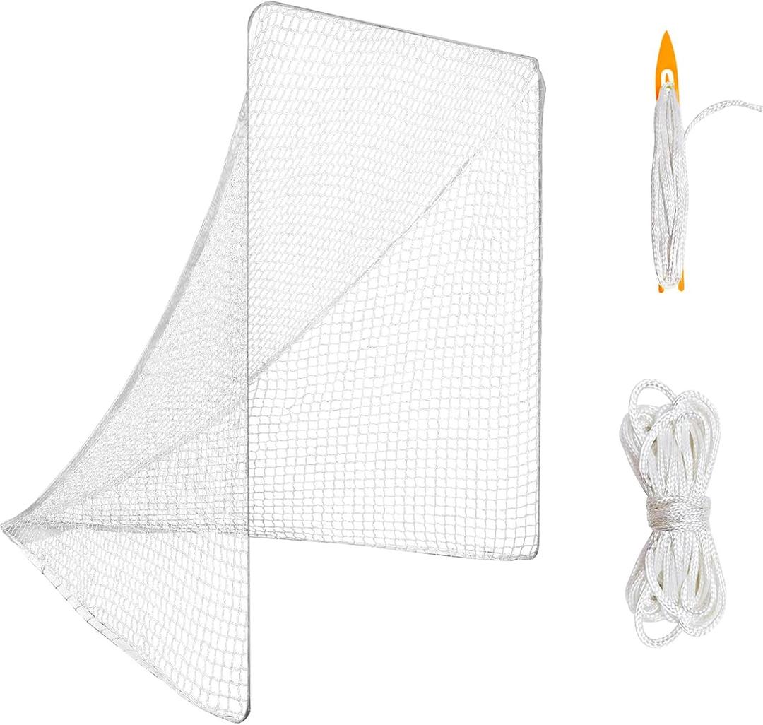 Amazgolf 6x6x7’ 5mmLacrosse Net Replacement with 1x Random Color Install Aid，2X49'Lacing Ropes of Lacrosse Goal Net Lacrosse Net for Lacrosse Training, Competition of Backyard, Playground or Garage
