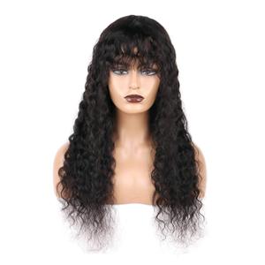 huarisi 24 Inch Water Wave Human Hair Wig with Bangs, 10A Virgin Brazilian Hair, 150% Density Long Curly Wig for Black Women (Machine Made Natural Color)