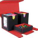 MTG Commander Deck Box - Portable Double Card Deck Box Fits 200 Double Sleeved Cards, Durable Magnetic Cards Case, Includes Dice Tray, Magnetic Card Holders and Dividers, Black/Red