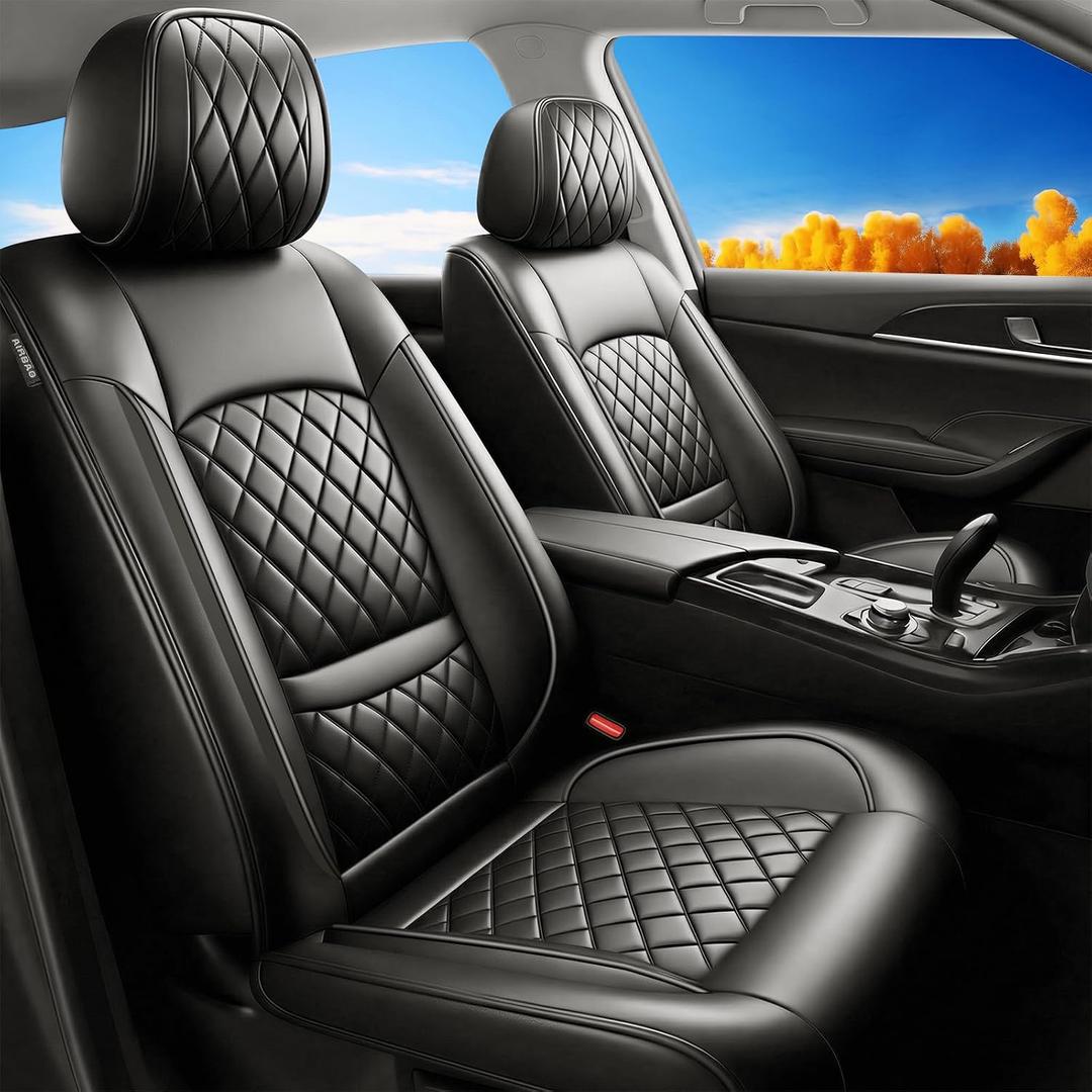 Fit for Optima Car Seat Covers Compatible with Kia Optima 2002-2020 - Waterproof Breathable Leather Automotive Seat Cushions Protector, Airbag Compatible, Full Set 5 Seats(Black)