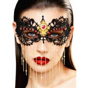 Tgirls Rhinestone Masquerade Lace Mask Women Tassel Beaded Costume Eye Masks for Party (Red)