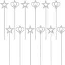 VioraWhite 12 Pcs Silver Star Wand 13 Inch Princess Crown Fairy Wand for Women Plating Magical Sticks Fairy Accessories for Birthday Wedding Party Halloween Cosplay