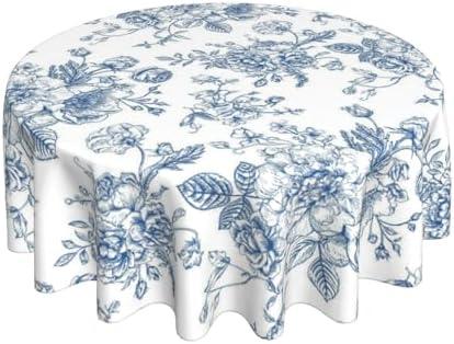 QANOK Blue Floral Tablecloth Round 70×70 Inch, Blue White Chinoiserie Decor Flower Tablecloth Washable Outdoor Table Cover for Party Picnic Dinner Decor