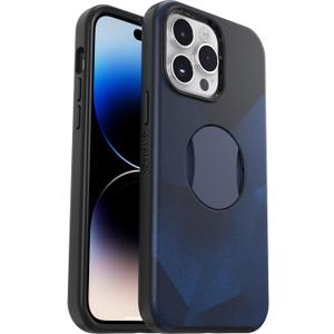 OtterBox iPhone 14 Pro Max OtterGrip Symmetry Series Case - BLUE STORM (Blue), built-in grip, sleek case, snaps to MagSafe, raised edges protect camera & screen