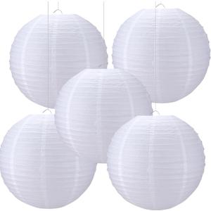 Glooglitter 5 Pcs 20 Inch Large White Paper Lanterns Gaint Chinese Moon Round Paper Lamp Japanese Jumbo Hanging Lanterns for Wedding Graduation Bridal Shower Birthday Party Supplies Decoration