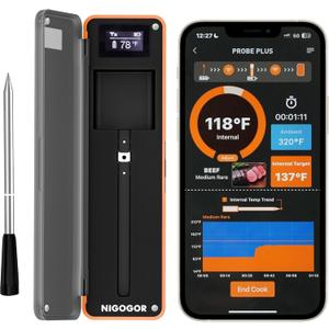 Smart Wireless Meat Thermometer with Thinnest Probe, Magnetic Bluetooth Food Thermometer, Remote Tracking and Real-Time Readings from Apps, for iOS and Android, for BBQ, Grill, Smoker