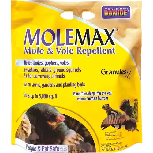 Bonide MOLEMAX Mole & Vole Repellent Granules, 10 lbs. Ready-to-Use, Outdoor Lawn & Garden Mole Control, People & Pet Safe