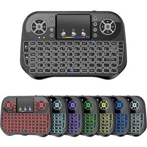 Mini Wireless Keyboard with Touchpad Mouse Combo, 7 Colors RGB Backlit, Portable 2.4 Ghz Mini Keyboard with Rechargable Li-ion Battery for Android Box, Smart TV, Pad, PC, HTPC, Tablet and Windows OS, Black