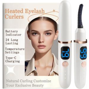 Heated Eyelash Curlers with Battery Indicator, Electric Eyelash Curler 3 Temperature Modes LED Display USB Rechargeable Makeup Tools, Heated Lash Curler Ideal Christmas Gift for Women W-1