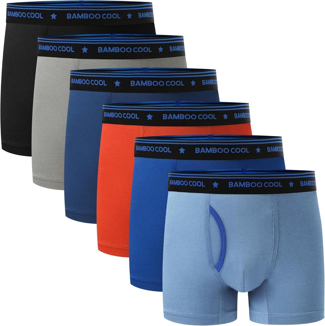 BAMBOO COOL Boys' Underwear Moisture-Wicking Breathable Boxer Briefs Soft Lightweight Tag-Free with Fly Pouch 6-Pack (Medium, Royal blue, navy Blue, orange-red, black, ocean Blue, gray(6-pack))
