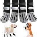 Non Slip Dog Socks to Prevent Licking Paws - for Hardwood Floors Anti Slip - Grippy Socks for Senior Dog - Double Elastic Reflective Straps Prevent Scratching for Hot Pavement. (Grey, M)