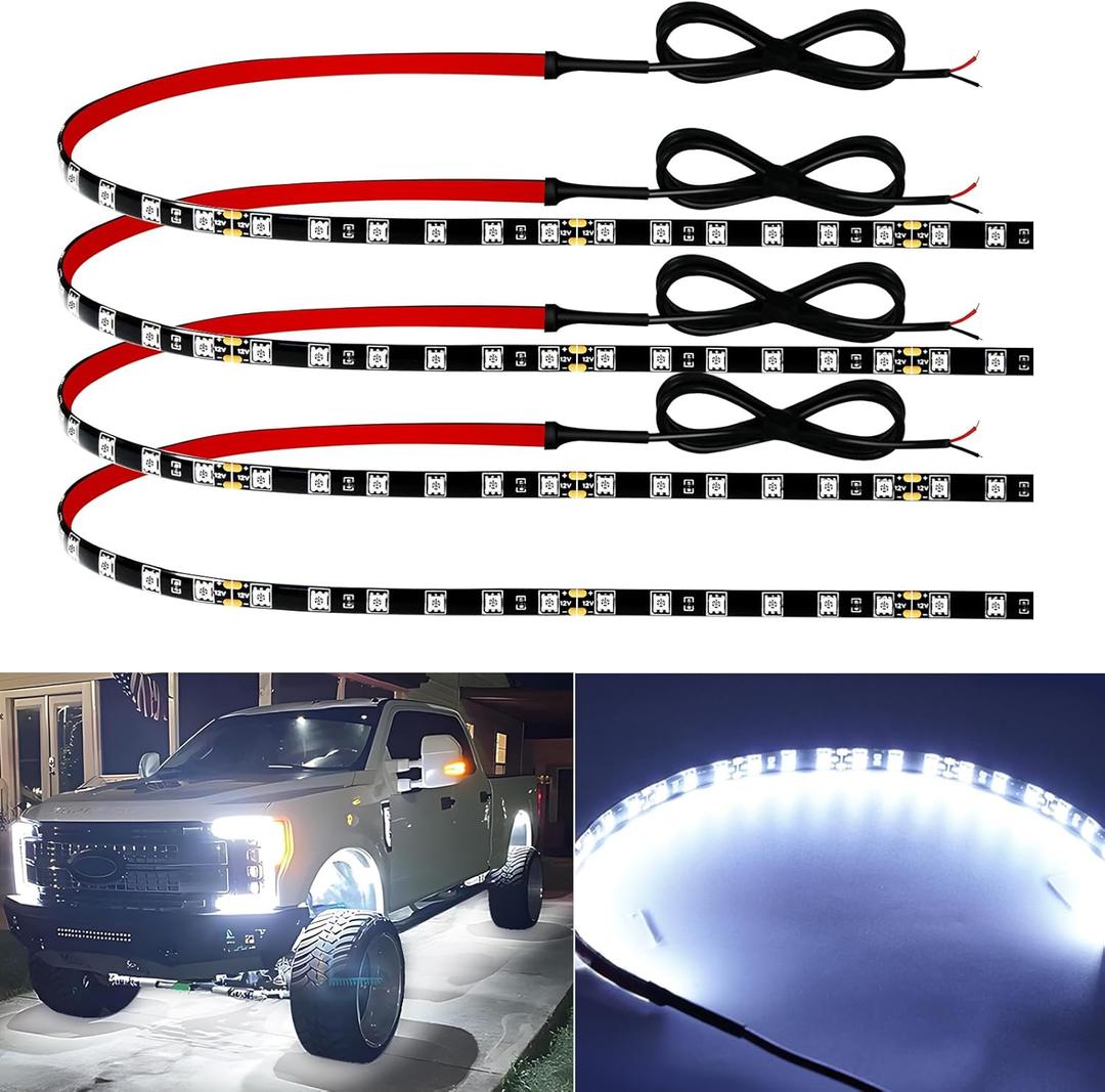 12V Led Light Strip 18" Connectable White LEDs Strip Lights for Car Motorcycle Golf Cart Automotive Trucks Boat Waterproof Led Light Strip, 4Pack