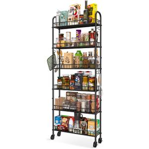 6 Tier Slim Storage Cart with Wheels, Metal Mobile Shelving Unit Organizer Utility Cart for Office Bathroom Kitchen Laundry Room Narrow Places (6inches)