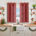 YoungsTex Burgundy Red Linen Curtains 45 Inch Length, Short Light Filtering Drapes with Bronze Grommet Semi Sheer Privacy for Bedroom Living Room Window, 42 x 45 Inch, 2 Panels