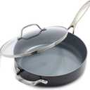 GreenPan Valencia Pro Hard Anodized Healthy Ceramic Nonstick 4.5QT Saute Pan Jumbo Cooker with Lid, PFAS-Free, Induction, Dishwasher Safe, Oven Safe, Gray, 4.4 Quarts