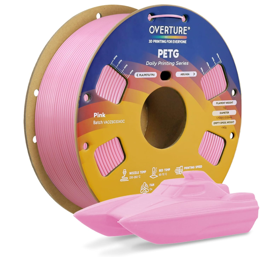 OVERTURE PETG Filament 1.75mm, High Speed Printing 3D Printer Filament, Pink PETG 1kg (2.2lbs) Cardboard Spool- Neatly Wound, Dimensional Accuracy +/- 0.02mm, Fit Most FDM Printers