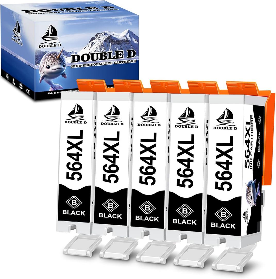 DOUBLE D 564XL Compatible Ink Cartridge Replacement for HP 564XL 564 XL High Yield for HP Photosmart 7520 6520 5520 5510 Deskjet 3520 3522 Officejet 4620 Printer (5 Black)